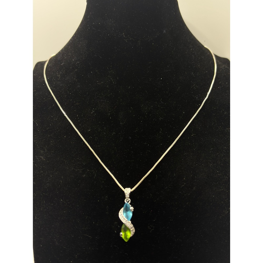 Unbranded Pendant Necklace Womens OS Silver Blue Green Marquise S-Curve Bypass